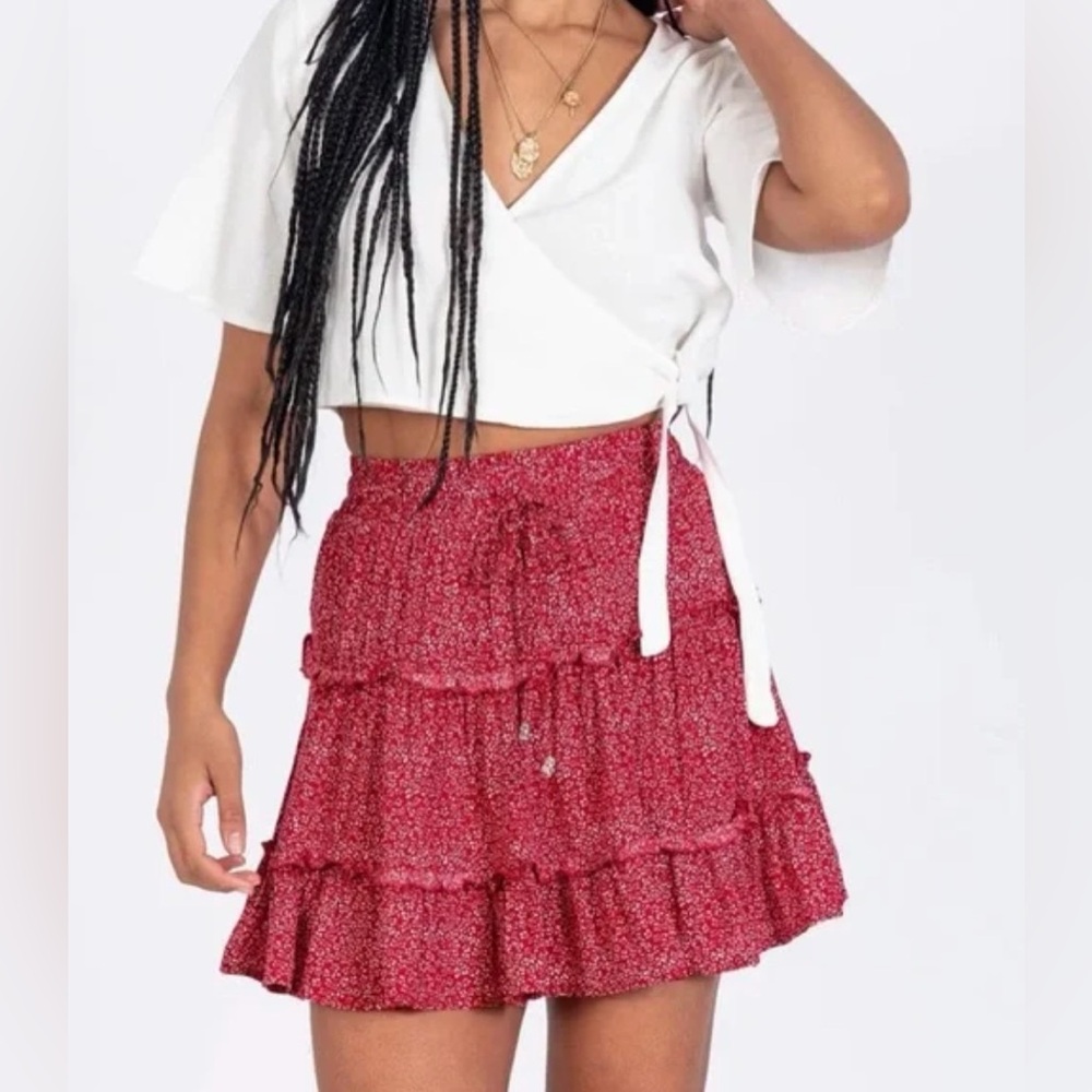 NWOT Princess Polly Hanson Ruffled Mini Skirt Red